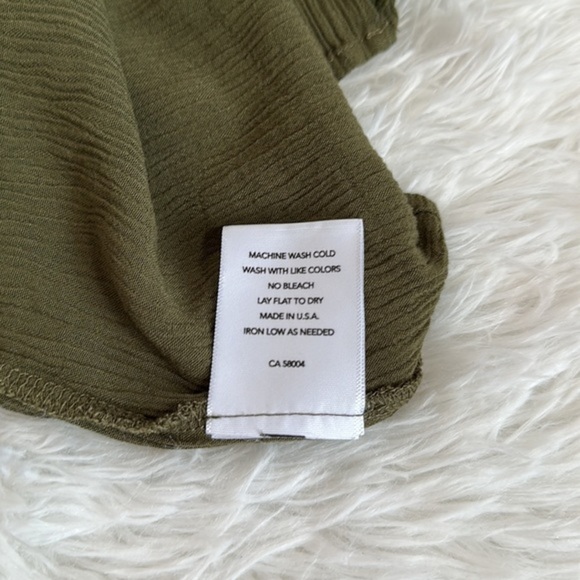 Workhall Olive Green Paper Bag Pleated Stripe Shorts - Picture 8 of 8
